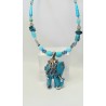 Collier éléphant Soizic bleu et bleu turquoise