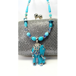 Collier éléphant Soizic bleu et bleu turquoise