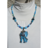 Collier éléphant Soizic bleu et bleu turquoise