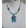 Collier éléphant Soizic bleu et bleu turquoise