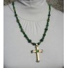 Collier-croix verte et dorée Appoline