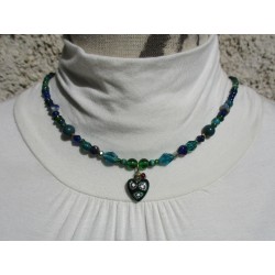 Collier-cœur vert et bleu turquoise Alba