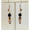 Boucles d'oreilles noires et roses Aglaé