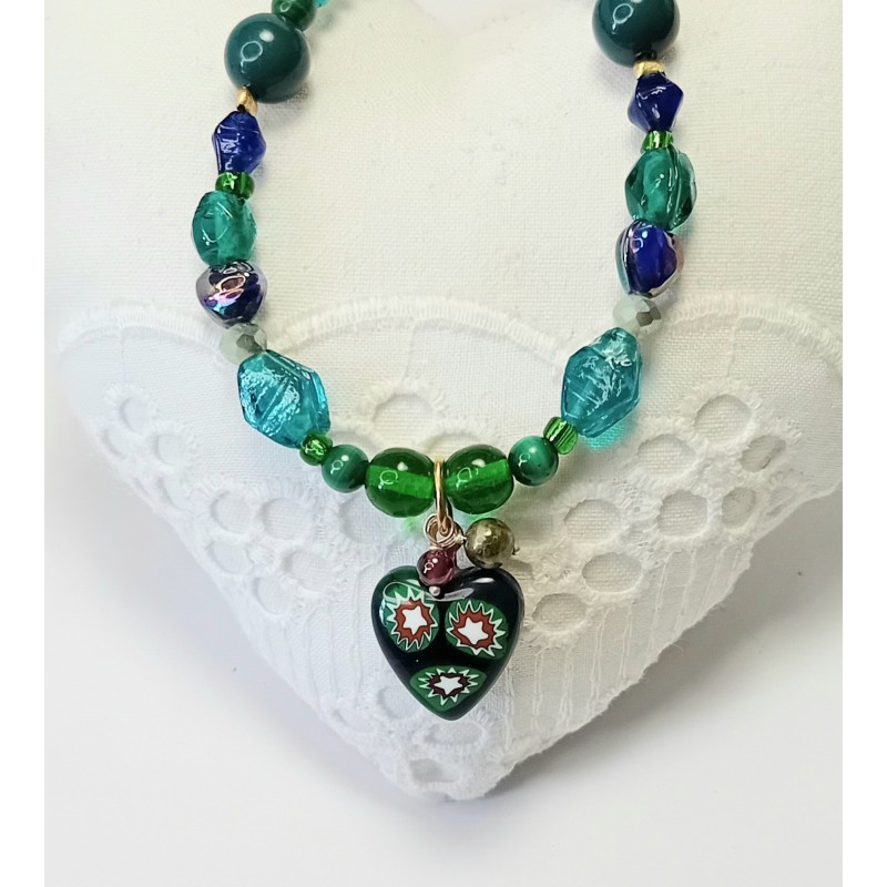 Collier-cœur vert et bleu turquoise Alba