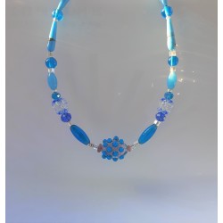 Collier bleu turquoise Morgane et sa perle rose et bleue