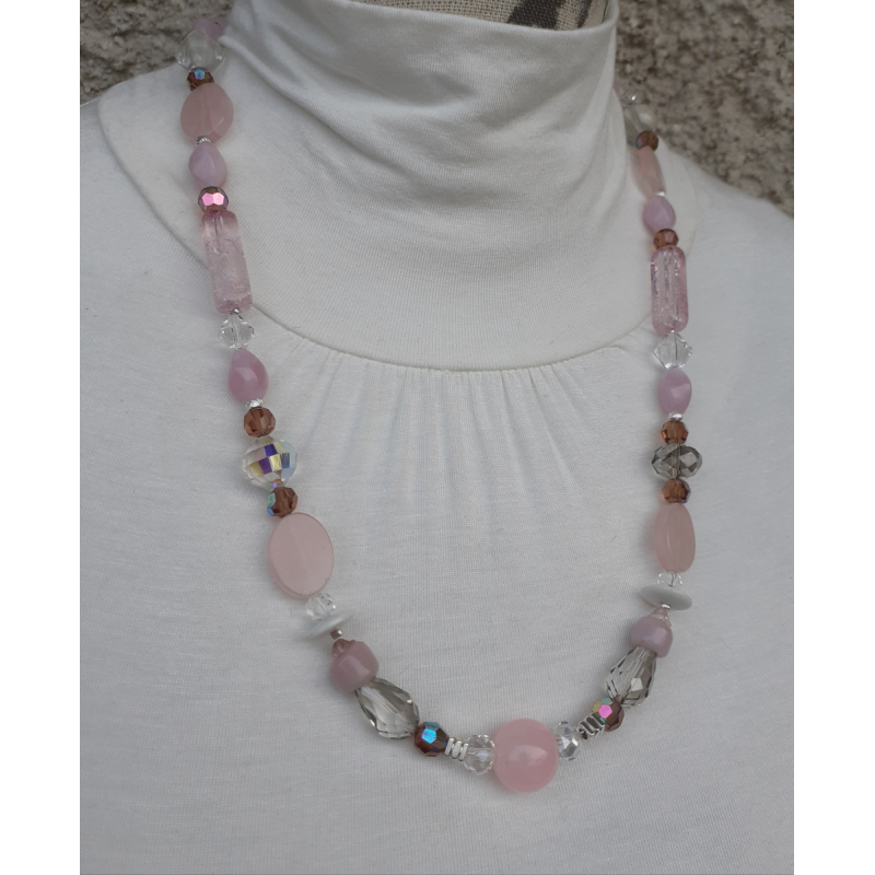 Collier Sautoir Ancien Perles De Venise & Murano - Tons De Rose - Longueur 75 Cm - Occasion