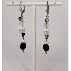 Boucles d'oreilles Myrtille noires et blanches