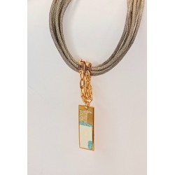 Pendentif émaillé beige et vert Zita