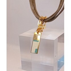 Pendentif émaillé beige et vert Zita
